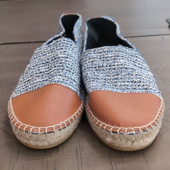 J. Mclaughlin Alexa Tweed and Leather Toe Espadrilles - Blue Cream Sz 9 - Picture 4 of 9
